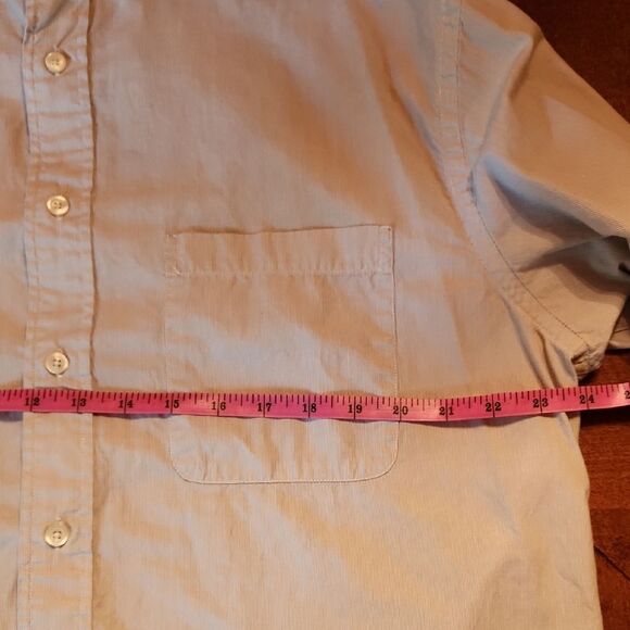 Roundtree & Yorke Button Down Collarless 100% Cotton Shirt Tan & White Stripes - Picture 3 of 6